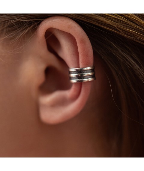 Silver earring - cuff "Lines" 123108 Onyx
