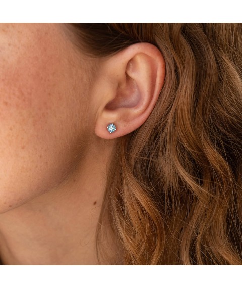 Gold earrings - studs with blue topaz sb0120gl Onyx