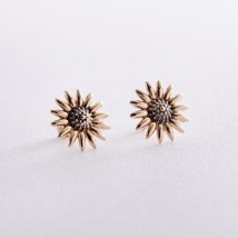 Earrings - studs "Sunflowers" in yellow gold s08226 Onyx