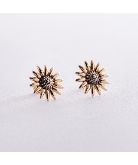 Earrings - studs "Sunflowers" in yellow gold s08226 Onyx