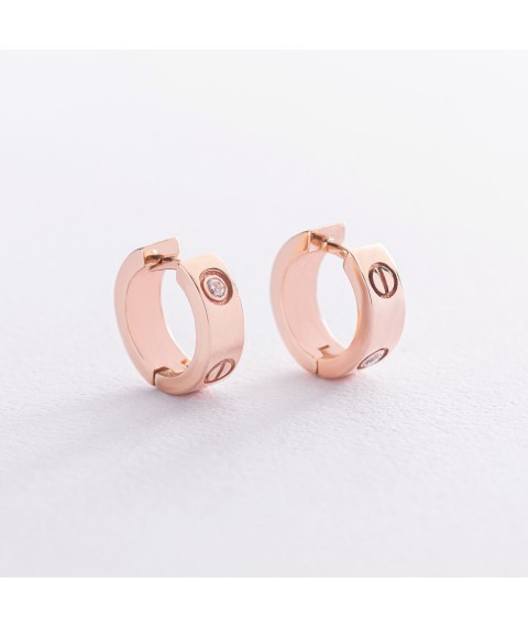Earrings - rings "Love" in red gold (cubic zirconia) C1004 Onix