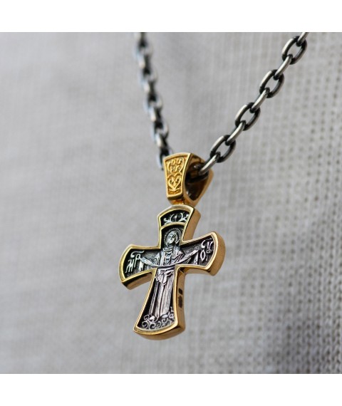 Silver Orthodox cross with gold plated 132506 Onyx