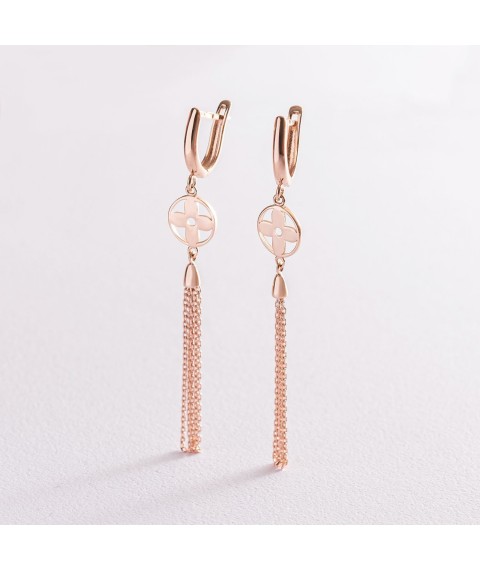 Dangling earrings "Clover" in red gold s07453 Onyx