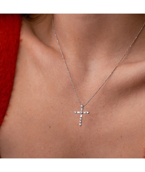 Хрестик з діамантами (біле золото) пб0350nl Онікс
