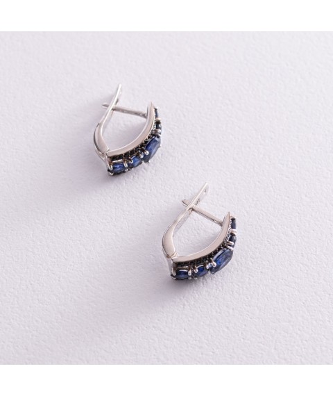 Silver earrings with sapphires and cubic zirconia 2943/9r-HSPH Onyx