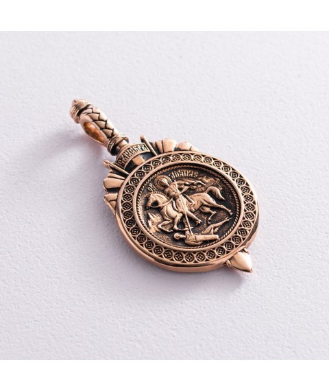 Gold pendant "St. George the Victorious" with blackening p02530 Onyx