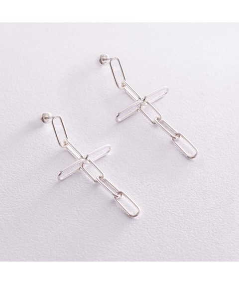 Silver earrings - studs "Crosses" 123267 Onyx