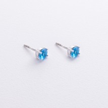 Серебряные серьги - пусеты с кварцом 2527/1р-QSWB Онікс