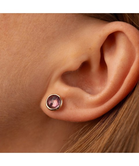 Gold earrings - studs (amethyst) s06323 Onyx