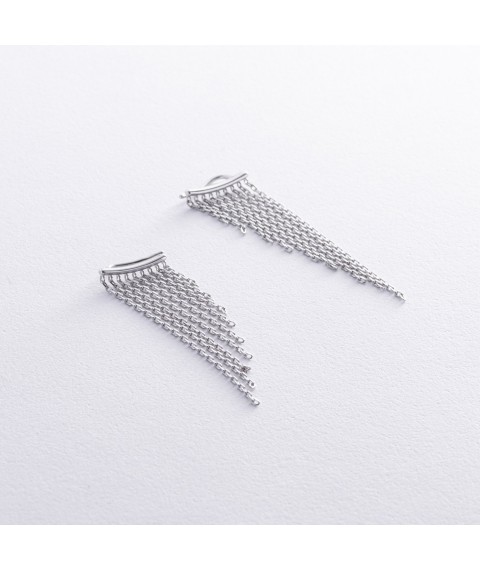 Срібні сережки - клаймбери з фіанітами OR113060 Онікс