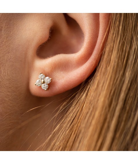 Gold earrings - studs "Clover" with diamonds 322913121 Onyx
