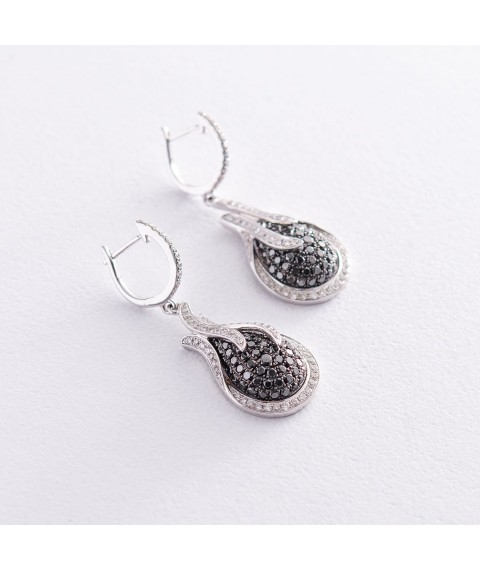 Gold earrings with white and black diamonds s784 Onyx