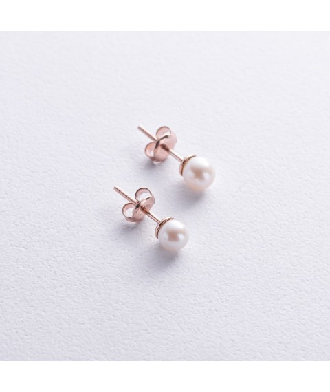 Earrings - studs with pearls (red gold) s08893 Onyx