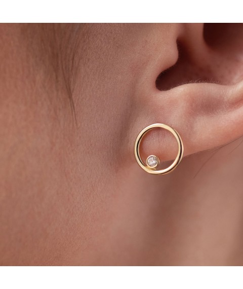 Gold earrings - studs "Cycle" with cubic zirconia s08354 Onyx
