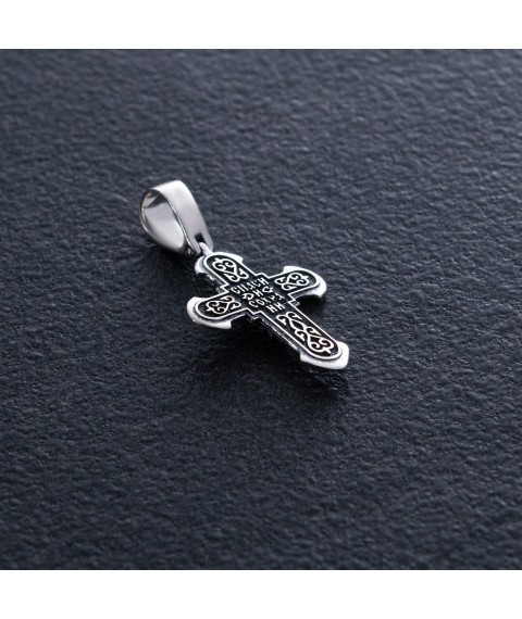 Orthodox silver cross "Crucifixion. Save and Preserve" 133092 Onyx