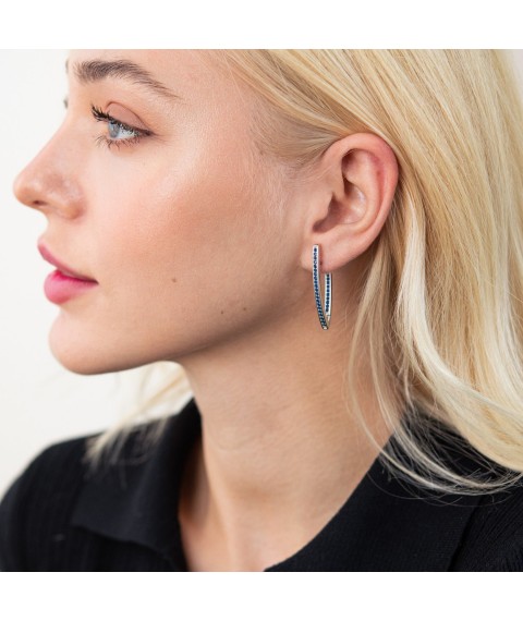 Silver earrings "Initiative" (blue cubic zirconia) 123131 Onyx