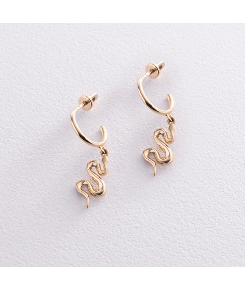 Gold earrings - studs "Snakes" s07370 Onyx