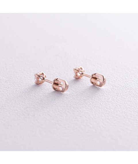 Earrings - studs "Hearts" in red gold (cubic zirconia) s06034 Onyx