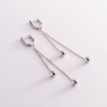 Silver earrings "Balls" on a chain 123149 Onyx