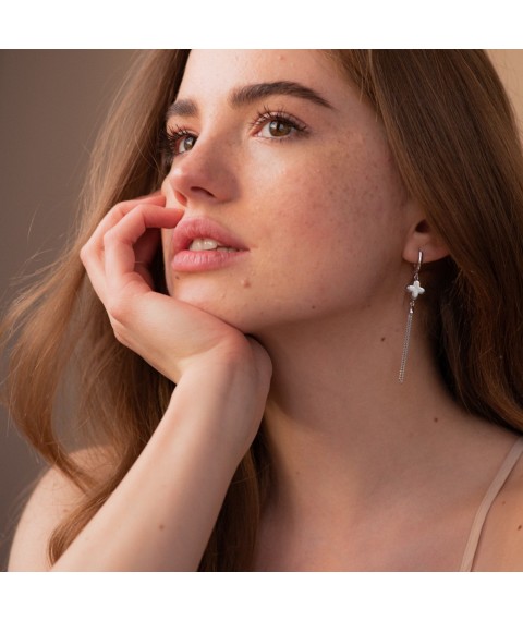 Earrings "Clover" in white gold s06861 Onyx