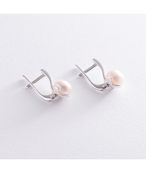 Silver earrings with pearls 12797 Onyx