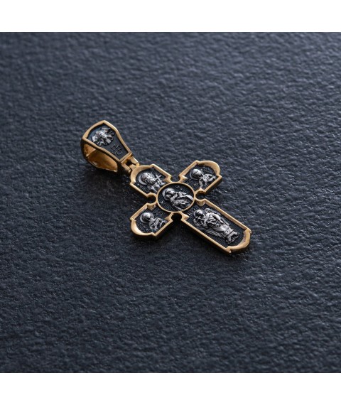 Православный серебряный крест "Распятие Христово. Икона Божией Матери" 133049 Онікс