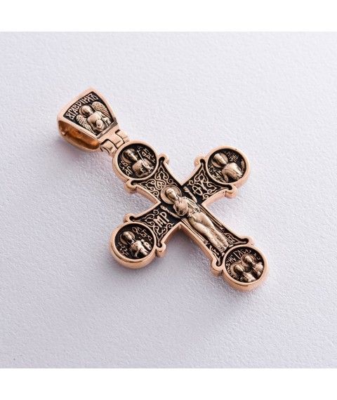 Золотой православный крест с чернением. Восемь святых п01404 Онікс