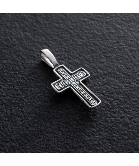Silver Orthodox cross "Crucifixion. Save and preserve" 133079 Onyx
