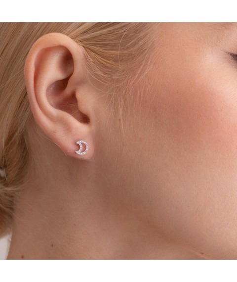 Gold earrings - studs "Moon" with diamonds 36401121 Onyx