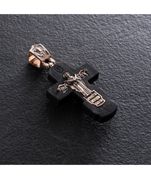 Golden cross "Crucifixion. Blessed Virgin Mary" with ebony wood 632зч Onyx