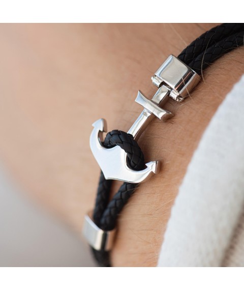Leather bracelet "Anchor" with gold insert b02776 Onyx
