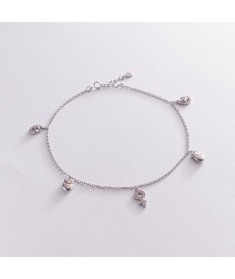 Silver ankle bracelet with cubic zirconia 14979 Onix 28