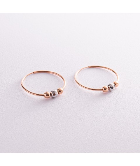Gold earrings - rings with balls s07785 Onyx