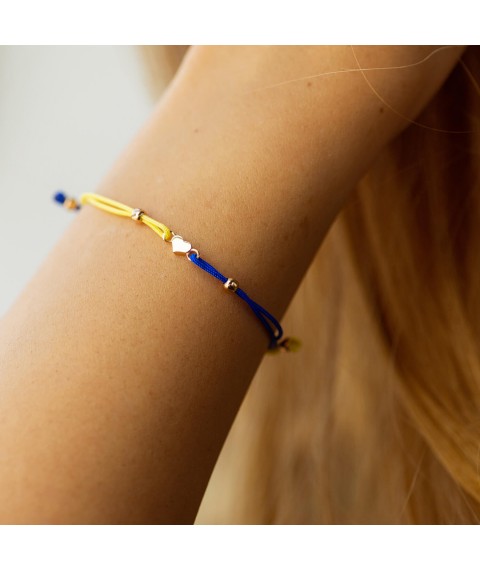 Bracelet "Ukrainian heart" in red gold (blue and yellow thread) b05322 Onyx