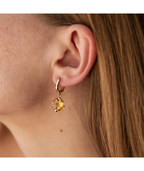 Gold earrings "Attraction" with citrine s08526 Onyx