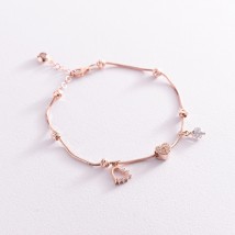 Gold bracelet "Hearts" with cubic zirconia b05021 Onix 18