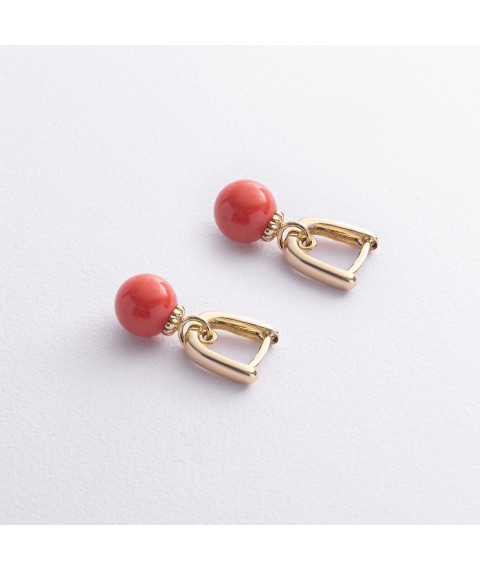 Сережки з коралом (жовте золото) с08548 Онікс