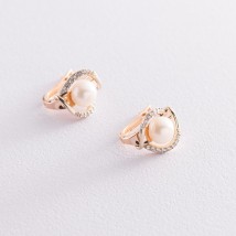 Gold earrings (pearl, cubic zirconia) s05236 Onyx
