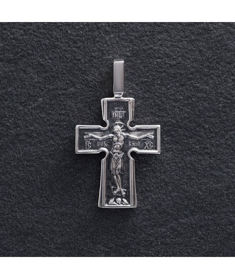 Silver Orthodox cross with blackening "Crucifixion. Mother of God" Incarnation". Five Saints" 13437 Onyx