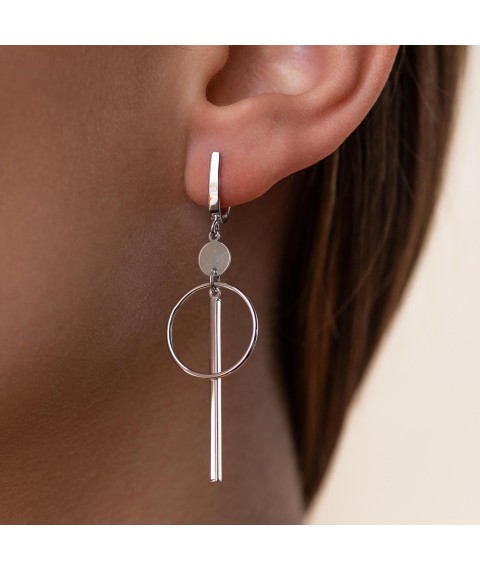Earrings "Geometry" in white gold s08153 Onyx