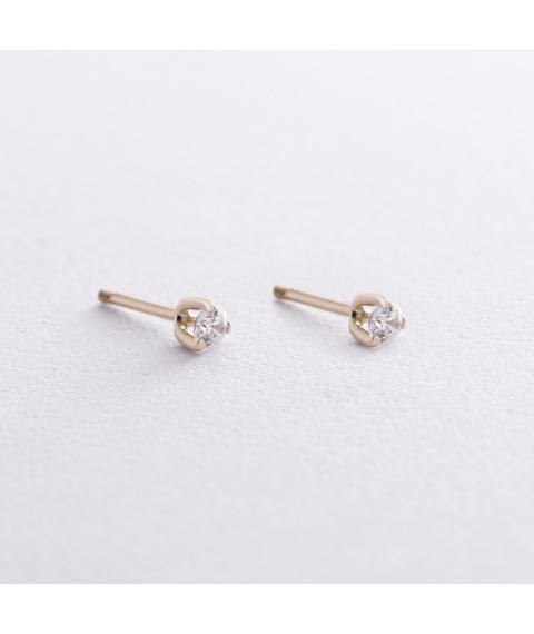 Gold earrings - studs with cubic zirconia (3 mm) s03618 Onyx