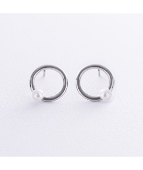 Silver stud earrings "Cycle" with pearls 122593 Onyx