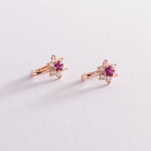 Дитячі золоті сережки "Квіточки" з рожевими фіанітами с04342 Онікс