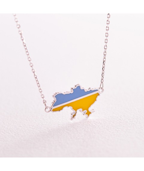 Necklace "Map of Ukraine" in white gold (blue and yellow enamel) count02333 Onix 42