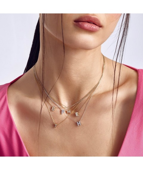 Necklace with the letter "C" in red gold (cubic zirconia) kol01255С Onix 44