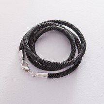 Silk cord with a smooth silver clasp (4mm) 18421 Onyx 55