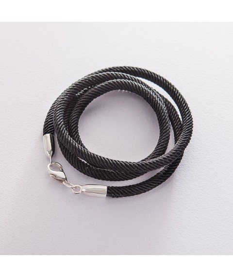 Silk cord with a smooth silver clasp (4mm) 18421 Onyx 55