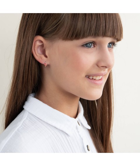 Children's gold earrings "Flowers" (enamel) s02135 Onyx