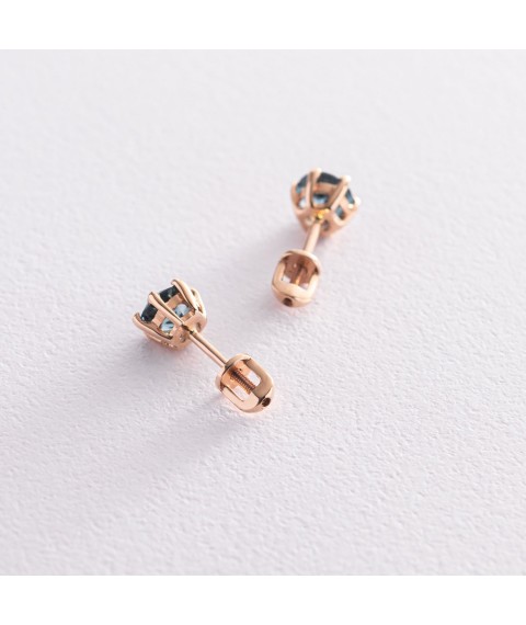 Gold earrings - studs (synthetic topaz) s06698 Onyx