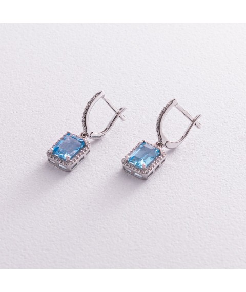 Gold earrings with blue topaz and cubic zirconia s04172 Onyx